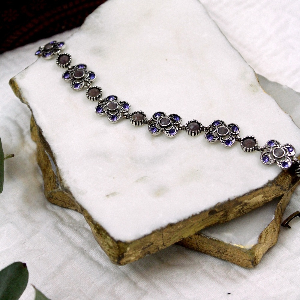 Silver & Purple Flower Bracelet